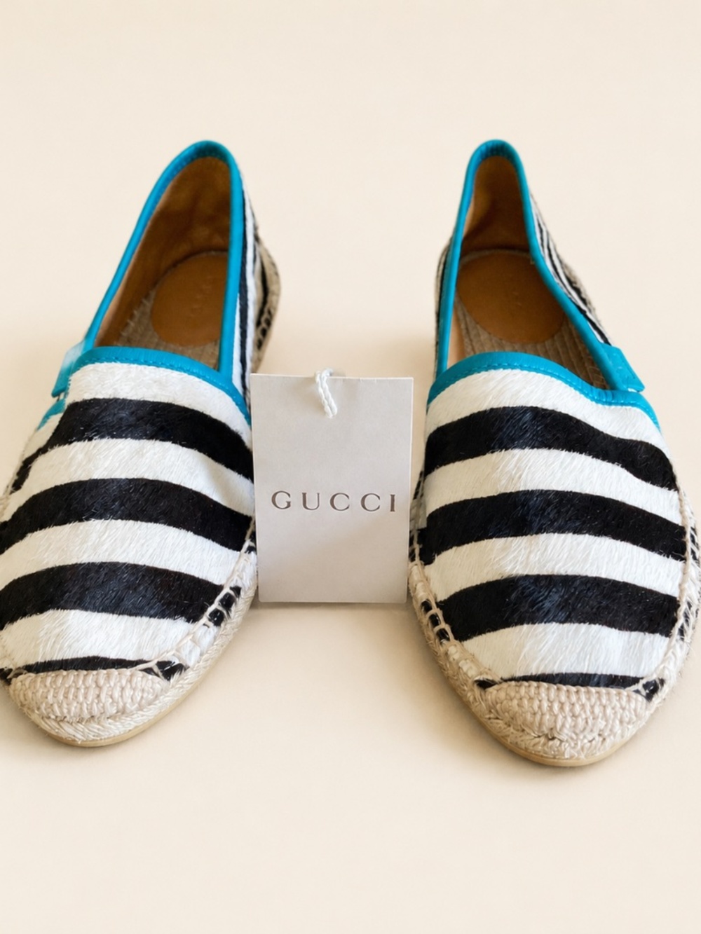 Gucci Lilibeth Zebra Calf Hair Espadrilles Turquoise